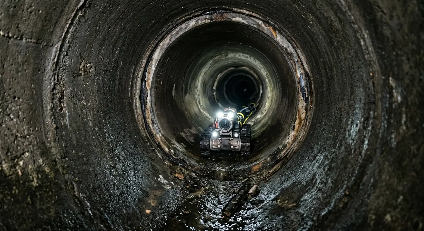 Robotic sewer camera inspecting pipe interior for Sewer Line Cleaning in Patchogue